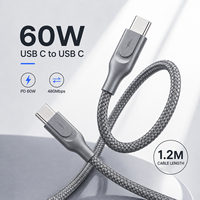 Câble USB C vers USB C 60W 3A 1,2 m en nylon tressé, charge rapide PD, type C pour téléphone portable, batterie externe