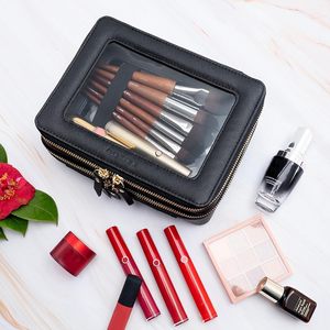 PVC Travel Double Layer Clear Makeup Organizer Portable Wash Bag Clear PU <b>Vanity</b> <b>Cases</b> - Product Image 3