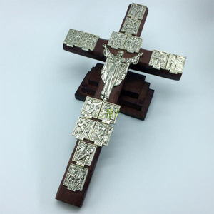 KOMI in legno massello incastonato in lega di zinco quattordici tramite Dolorosa statue galleggianti parete in piedi croce decorazione - Product Image 2