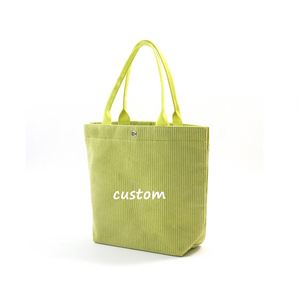 Sac fourre-tout personnalisé en tissu de velours côtelé, sac fourre-tout pour filles de marques célèbres, sac de shopping en velours côtelé avec poche intérieure - Product Image 1