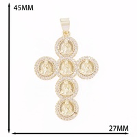 Pendentif Croix Religieuse Pavée de Zircons Cubiques Plaqué Or, Médaille Miraculeuse Jésus & Notre-Dame, Accessoire Catholique Hip Hop