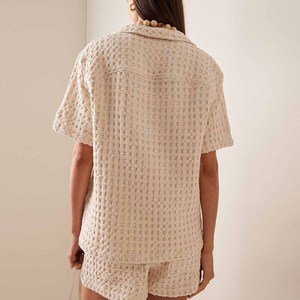 Suéter Casual Personalizado Antiarrugas con Cuello en V para Mujer, de Manga Corta, Tejido Waffle, 100% Algodón, para <span class=keywords><strong>Primavera</strong></span>, <span class=keywords><strong>Verano</strong></span>, Otoño e <span class=keywords><strong>Invierno</strong></span> - Product Image 2