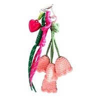 En gros, Breloque de sac et Pendentif porte-clés de voiture en laine au crochet fait main, motif Muguet, avec cordon noué en forme de cœur, style niche
