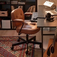 Chaise de bureau en cuir pour la maison, style luxe léger Alfie Y, chaise de bureau réglable en hauteur, dossier pivotant, style minimaliste moderne