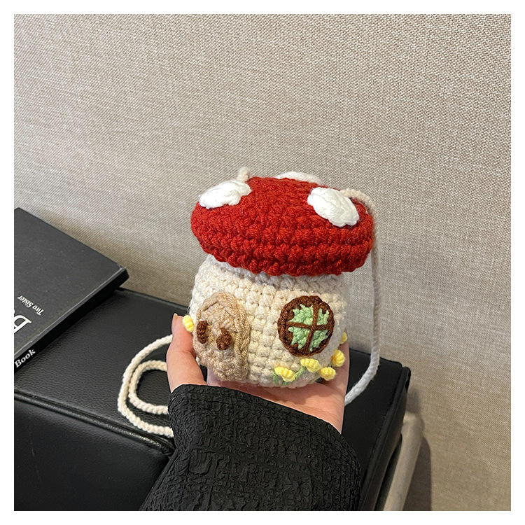 Hand-knitted Wool Bag Children's Cute Mushroom Messenger Bag Boys Girls  Baby Small Shoulder Bag for Going Out