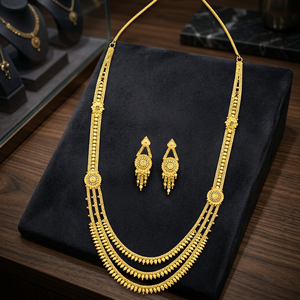 สร้อยคอทองคำแท้ 14K18K24K แบบไมครอน ลายรานี ฮาร์ 3 ชั้น พร้อมแผงลายดอกไม้ ชุดเครื่องประดับเจ้าสาวแบบดั้งเดิม ขายส่ง - Product Image 6