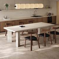 Ensemble de table et de chaises de salle à manger commerciales en marbre travertin moderne pour hôtel, salon, utilisation en extérieur, écologique et facile à nettoyer