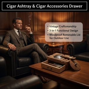 Vietnam Wooden Cigar Ashtray Wooden <b>Box</b> Windproof Lid Stainless Steel <b>Removable</b> Bowl Cigar Holder and Drawer Organizer - Product Image 2