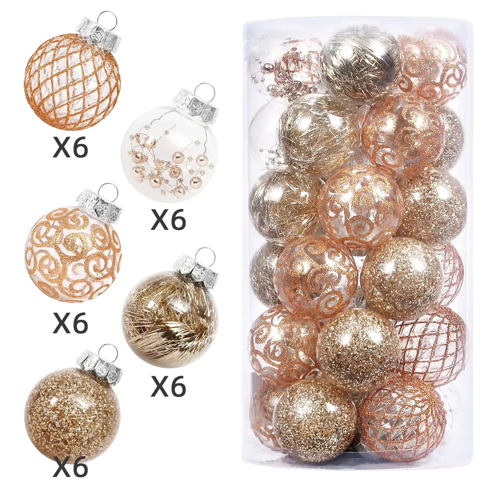 2022 Custom Color Pattern Transparent Christmas Plastic Ball Ornaments Christmas Tree Balls 6cm 30pcs Christmas Ball Decoration