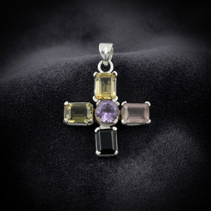 Colgante de Plata 925 con Forma de Cruz y Tres Piedras de Amatista, Engaste de Garra, Joyería Religiosa Cristiana Unisex Clásica para Fiestas - Product Image 2