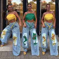 Jean large taille haute tendance pour femme 2027, style streetwear, avec franges colorées, déchiré et délavé, coupe baggy, pantalon en denim pour l'automne