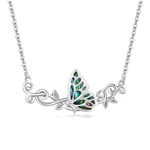 White Gold Plated Abalone Large Butterfly Necklace 925 Sterling Silver Butterfly Jewelry For Women