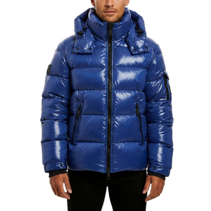 Blouson matelassé bleu à capuche pour homme, coupe-vent, fermeture éclair, col montant, manteau d'hiver décontracté, coupe droite, rembourré de duvet 2026 - Product Image 1
