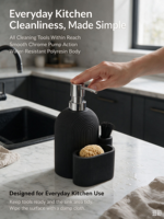 Distributeur de savon multifonctionnel en polyrésine avec bouteille rechargeable et accessoires d'organisation, noir, pour hôtels et cuisines