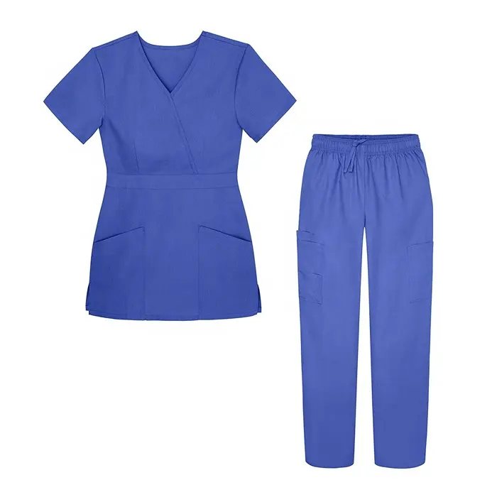 Stretch Material Poly Rayon Spandex Round Neck Scrub Set Medical Scrubs Nursing Clothing with Good Quality