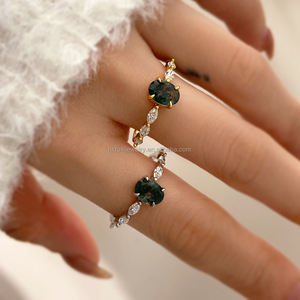 Pendientes de compromiso y boda de ágata musgosa con baño de oro de 18 quilates, anillos de buena suerte para mujer, antideslustre. - Product Image 4