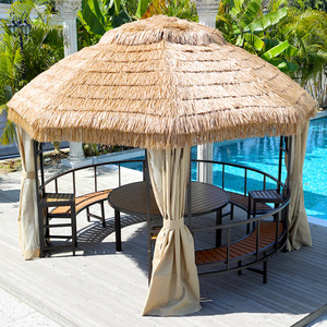 Pabellón de cuatro columnas de estilo del sudeste asiático simulado, dosel de paja Natural, Gazebo, 4m, refugio solar para exteriores, sombrilla para <span class=keywords><strong>Patio</strong></span> - Product Image 1