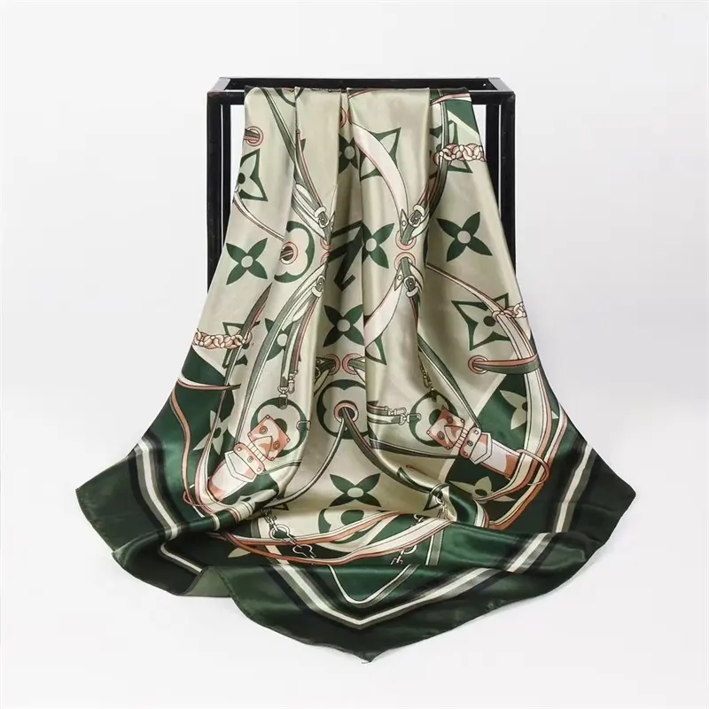 New 90*90cm Women Multifunction Satin Silk Scarf Elegant Stripes Printed Casual Satin Big Square Wraps Scarves Shawl
