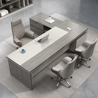 Ensemble de bureau exécutif en bois en forme de L moderne avec table d'appoint, design en bois massif de qualité supérieure pour le bureau à domicile et l'utilisation commerciale