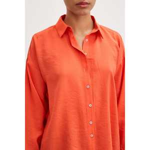 Chemise basique en modal orange pour femme, chemisier décontracté en popeline à boutons, à porter au quotidien - Product Image 4