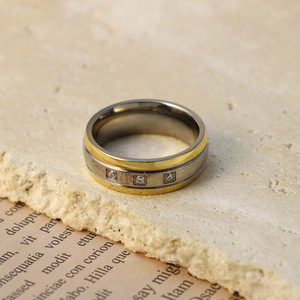 Pure <b>Titanium</b> <b>Ring</b> Geometric Shape Gold Inlay Channel Setting Women's Jewelry Everyday Wear - Product Image 3