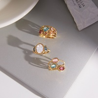 Haomi CE Farbiger Steinring aus Gehämmertem Edelstahl mit Mehrfachstein-Einlage Modisches Party-Design Schmuck Großhandel für Damen