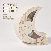 Boîte cadeau OEM en forme de croissant de lune, ruban doré, carton texturé, boîte rigide pour Ramadan et Eid