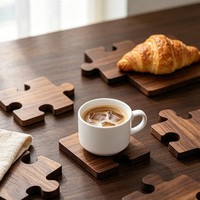 Ensemble de 4 dessous-de-verre en bois de noyer, dessous-de-verre créatifs en forme de puzzle pour la protection des plans de travail, décoration de bar à café