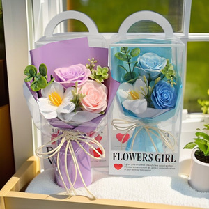 Bouquet de fleurs artificielles Ranguo de luxe rouge/rose/violet, boîte cadeau transparente, cadeau romantique longue durée pour la Saint-Valentin pour elle - Product Image 1