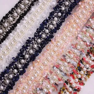 Bricolage fait à la main Costume robe fournitures de couture artisanat Vintage Nylon or perle perlée brodé dentelle ruban tissu