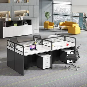 Meja Profil Aluminium 4 Kursi Meja Mesa Oficina Furnitur Modular Pusat Panggilan Kantor Partisi Layar Workstation untuk Staf