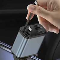 Pengisi Daya Mobil Aluminium 4 in 1 OTP OCP Layar Digital Dual Teleskopik 120W Pengisian Super Cepat Kabel Tipe-C QC3.0/PD 5V/2A