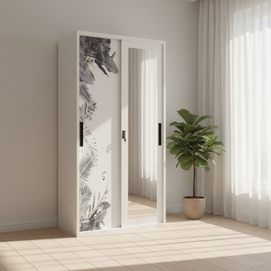 Armario de Acero Impreso con 2 Puertas Corredizas y Espejo, Diseño Personalizado, Armario Metálico para Almacenamiento <span class=keywords><strong>en</strong></span> Hoteles - Product Image 5