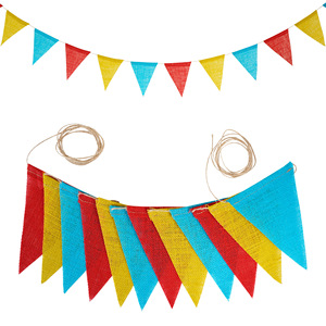 12PCS Gradient Yellow Linen Triangle Bunting Flags für Hochzeits dekorationen Hängende Girlanden im westlichen Stil Geburtstags feier Banner - Product Image 4