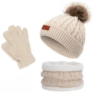 Wholesale 3Pcs set gorro y bufanda nios Custom Toddler Winter Knitted Hat Scarf and Gloves Beanie set For Children