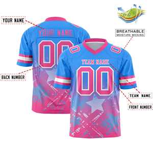 Maillot de football personnalisé bleu clair rose avec dégradé d'étoiles - Product Image 2