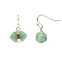 Boucles d'oreilles pendantes en pierre naturelle à pointe terminée, en acier inoxydable doré, avec cristaux naturels hexagonaux pour femmes et jeunes filles