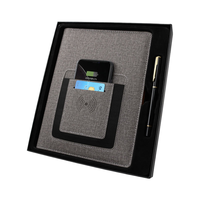 Blanko Edles Anpassbares Logo Leder-Notizbuch Powerbank Notizblock Kabelloses Ladegerät Schnallenverschluss Business-Stil Tragbar