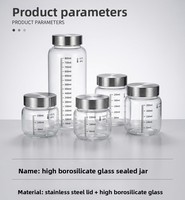 Bocaux en verre borosilicate gradué sans PFAS ni plomb avec couvercles en acier inoxydable, hermétiques et résistants à l'humidité, pour le stockage des cornichons et des épices