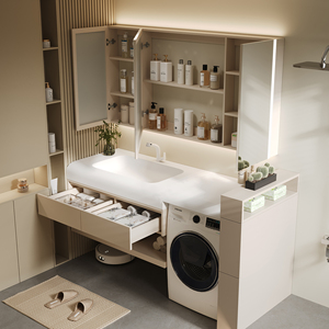 Meuble-lavabo mural moderne <span class=keywords><strong>de</strong></span> 48 pouces avec vasque simple, comptoir en pierre acrylique et miroir intelligent avec armoire intégrée - Product Image 2