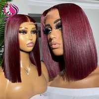 Pelucas de Cabello Humano Virgen de Vietnam, Pelucas Cortas con Frente de Encaje, Lisas, sin Pegamento, de Doble Trama, para Mujeres Negras
