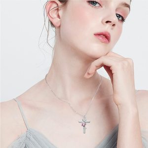 Collier urne en argent sterling 925 avec cristal rose en forme de papillon et de croix pour cendres, bijoux de crémation - Product Image 5