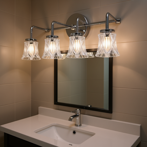 Modern Crystal LED Wall Sconce 35 Inch <b>Chrome</b> Iron Bathroom Vanity <b>Light</b> Clear Glass <b>Shades</b> Warm White 3500K - Product Image 2