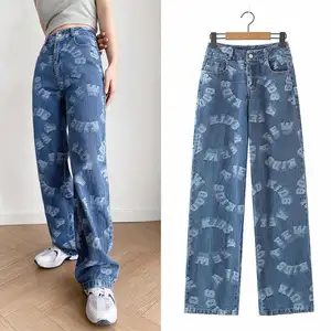 Damenjeans 2024 Laser individuell umgekehrt hohe taille glockenspitzenhosen damen damen denim jeans damen