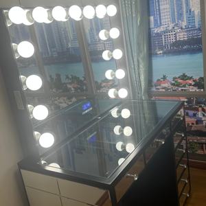 आधुनिक बेडरूम वैनिटी मेकअप डेस्क स्टॉक में आधुनिक बेडरूम वैनिटी मेकअप डेस्क स्टॉक ग्लास दराज के साथ ग्लास ड्रॉअर टेबल सेट - Product Image 2