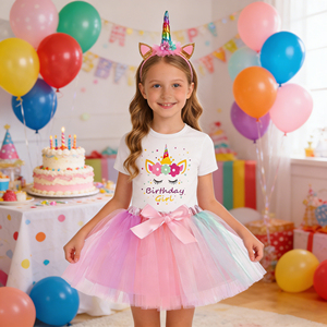 Disfraz de <span class=keywords><strong>Unicornio</strong></span> para Niña, Top de Manga Corta con Diseño de <span class=keywords><strong>Unicornio</strong></span>, Falda de Tul Esponjosa, Traje de <span class=keywords><strong>Unicornio</strong></span> para Cumpleaños - Product Image 2