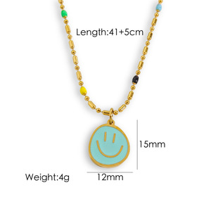Collier F163 en émail coloré avec un chien mignon et un visage souriant, plaqué or, en acier inoxydable, chaîne à perles pour femmes - Product Image 5