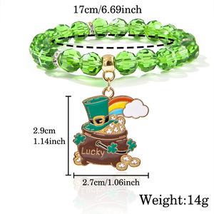 St Patricks <b>Beaded</b> <b>Bracelet</b> Green Faux Pearl Alloy Pendant Jewelry For Women Fashion Accessories - Product Image 4