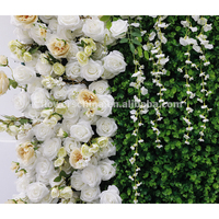 Toile de fond de fleurs personnalisée 8 pieds x 8 pieds, plantes, herbe, vignes suspendues, mur, rose blanche, mur de fleurs artificielles pour photomaton