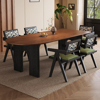 Table longue rectangulaire semi-circulaire en bois massif noir, idéale pour les salles à manger, les hôtels, les villas et les appartements